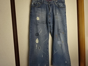 USED美品☆A&F エズラFitch☆ヴィンテージ ダメージ＆ペイント加工☆ジッパーフライBOOTデニムＰＡＮＴ☆Ｗ３4♪