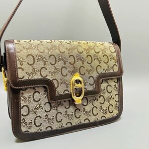 1円 CELINE セリーヌ Cサルキー 馬車金具 キャンバス×レザー ショルダーバッグ ワンショルダー 肩掛けかばん レディース 茶色 正規品本物