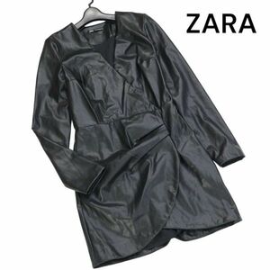 ZARA ザラ 現行タグ★ 秋冬 カシュクール フェイク レザー ジャケット コート Sz.S　レディース 黒　K3T00209_8#N