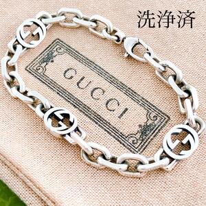 洗浄済＊グッチ GUCCI 925 ブレスレット シルバー メンズ OT144 レディース チェーン アクセサリー インターロッキング