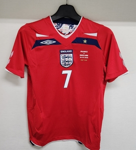 08-09 イングランド England(A)＃7 ベッカム Beckham 半袖 Umbro 100th cap フランス戦仕様 S