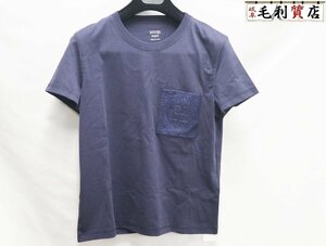 エルメス HERMES Tシャツ 3E4620DL Mosaique 刺繍入り ポケット ネイビー サイズ38 極上美品 カットソー