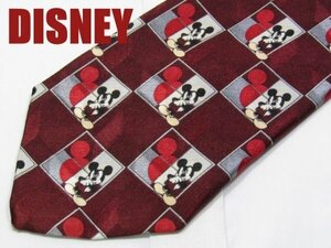 【ディズニー ミッキィー】AA 061 ディズニー Disney ミッキーマウス MICKEY＆CO. ネクタイ 赤系 イラスト絵柄プリント