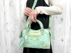 美品 BALENCIAGA バレンシアガ ザ・シティ ハンドバッグ ショルダーバッグ バッグ レザー エメナルドグリーン 2WAY 79849