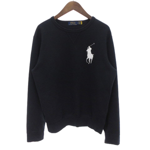 ポロ ラルフローレン POLO RALPH LAUREN 美品 トレーナー スウェット ビックポニー リブ 長袖 コットン混 紺 ネイビー M ■SM1 メンズ