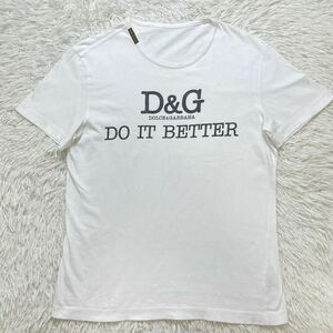 ドルチェ&ガッバーナ 半袖Tシャツ クルーネック DOLCE&GABBANA ストレッチ コットン D&Gロゴ 白 M-L相当