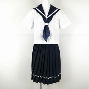 1円 セーラー服 スカート スカーフ 上下3点セット 大きいサイズ 夏物 白1本線 女子 学生服 香川丸亀南中学 白 制服 中古 ランクC NA9376