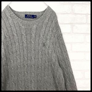 【大人気】ポロラルフローレン ポニー刺繍 ケーブルニットセーター グレー メンズ Mサイズ コットン100% Polo Ralph Lauren