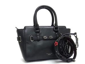 1円 ■美品■ COACH コーチ F59454 レザー 2WAY クロスボディ ハンドバッグ ショルダーバッグ 斜め掛け レディース ブラック系 BM5053