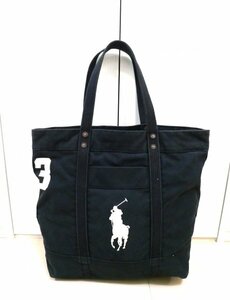 POLO ポロ ラルフローレン ★ 大きめ キャンパスバッグ・トートバッグ ★ ビッグポニーマーク刺しゅう入り ★ ブラック