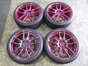 【中古set】 WORK EMOTION CR Kiwami 19インチ 8.5J 5H PCD100 カスタムカラー MICHELIN 225/35R19 50系プリウス等 ローダウン車に