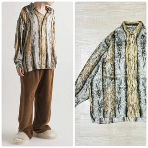 Acne Studios アクネ ストゥディオズ Fur print button-up shirt ファー プリント 長袖 オーバーサイズ シャツ 総柄 サイズ 44