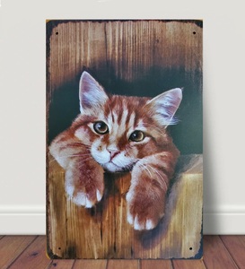 ブリキ看板　HANAKO　レトロ　猫の看板　T56　茶トラ　子猫　ウェルカムボード　保護猫