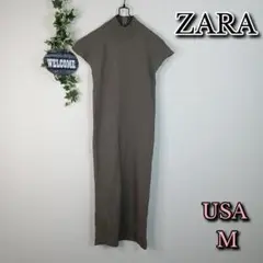 【ZARA】モックネックワンピース M ヴィンテージカーキ ロングワンピース