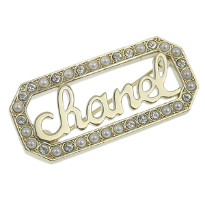 シャネル CHANEL ブローチ ロゴ フェイクパール ラインストーン ゴールド色 L23B 中古 新入荷 CH0942