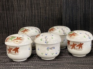 5客１組 茶碗蒸し碗 新品【即決】東峰窯 春秋絵柄 