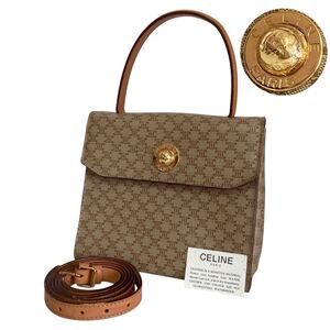 (B13) CELINE セリーヌ スターボール マカダム ハンドバッグ ショルダーバッグ 2way ミニバッグ ワンハンドル レザー ベージュ レディース