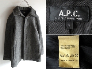 希少 フランス製 ビンテージ A.P.C. アーペーセー 裏地付き ウールツイード カーコート ジャケット S グレー