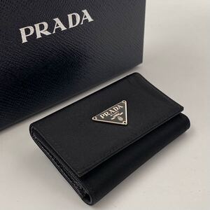  H1714 【美品】PRADA プラダ M222 6連 キーケース コンパクト トライアングルロゴ ナイロン ブラック 黒