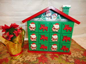 クリスマスグッズ　カウントダウン12日BOX　えんとつのある赤い屋根のお家　　アドベントカレンダー　中古品