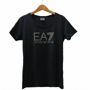 エンポリオアルマーニ EMPORIO ARMANI ロゴ 半袖 Ｔシャツ ラインストーン ブラック XL ■GY09 レディース