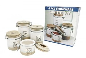 【4PCS STONEWARE CANISTER SET】保存容器 キッチン用品 インテリア キャニスター 密閉 630131