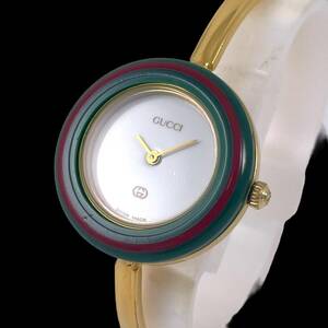 24E028　グッチ　GUCCI　チェンジベゼル　11/12　12色　バングルウォッチ　クオーツ　レディース腕時計　現状品　白文字盤　1円～