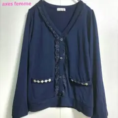 axes femme カーディガン ネイビー レース ボタン スパンコール