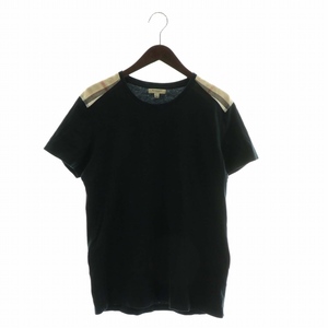 バーバリー ロンドン BURBERRY LONDON Tシャツ カットソー 半袖 切替 ノバチェック クルーネック M 黒 ブラック /XZ ■GY31 メンズ