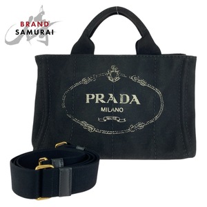 PRADA プラダ カナパ 三角ロゴプレート ブラック 黒 ゴールド金具 キャンバス トートバッグ ショルダーバッグ 2way レディース 407694