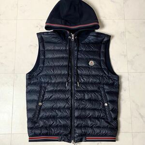 モンクレール MONCLER MAGLIA GILET ダウンベスト ジャケット フード パーカー ワッペンロゴ リブライン Mサイズ ネイビー 紺 メンズ