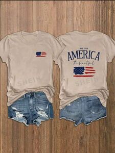 新品未使用 ベージュ レディース 半袖 Tシャツ アメリカ America USA 国旗 SHEIN シーイン