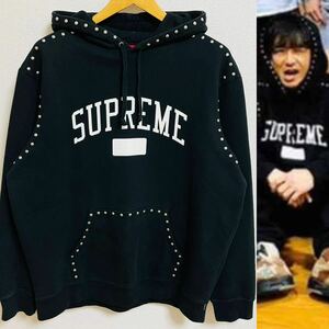 Supreme Studded Hooded Sweatshirt Black White L 18aw 2018年 黒 白 ブラック スタッズ フード スウェットシャツ 木村拓哉着 キムタク着