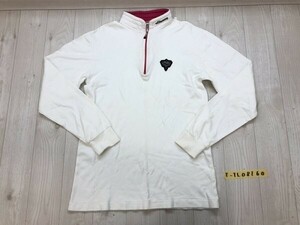 ELLESSE エレッセ メンズ ロゴワッペン付き ハーフジップ スムース生地 ロンT 白