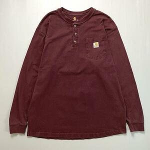 古着 Carhartt ヘンリーネック ロンT 長袖 Tシャツ ボルドー L