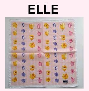 《送込》（K75）【ELLE】ハンカチ　ピンク色　花柄　綿100％　製造発売：川辺㈱　45×45㎝　個包装なし　長期自宅保管　エル　パリ