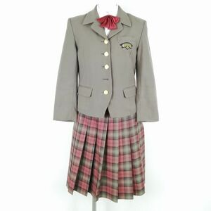 1円 ブレザー チェックスカート 4点セット 指定 冬物 女子 学生服 大阪関西大倉学園中学高校 ベージュ M.YURIKO 中古 ランクC EY1671