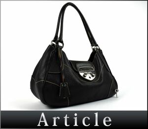 193639♪ PRADA プラダ ショルダーバッグ セミショルダーバッグ 肩掛けバッグ カバン レザー 革 ブラック レディース 鍵付/ B