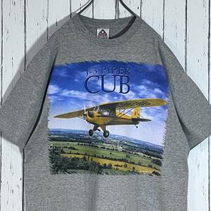 美品 アルスタイルアパレル AAA J-3 PIPER CUB パイパーカブ イラストプリント ヘビーウェイト 半袖Tシャツ XL グレー 00s 2000年 20202954