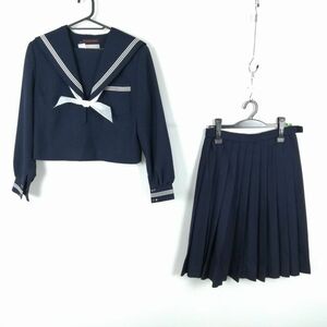 1円 セーラー服 スカート 上下2点セット 大きいサイズ トンボ 冬物 白3本線 女子 学生服 中学 高校 紺 制服 中古 ランクC EY0300