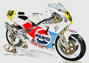 Ａ４プリントです　スズキ　RGV500Γ　ケヴィンシュワンツ　水彩画　バイクイラスト　