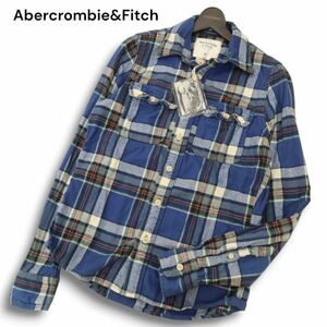 【新品 未使用】 Abercrombie&Fitch アバクロンビー＆フィッチ トナカイ刺繍★ 長袖 チェック ネル シャツ Sz.M　メンズ　C4T08126_9#B