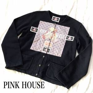 ★ ピンクハウス PINK HOUSE ベア くま ワッペン アップリケ スエット ジャケット トレーナー ブラック Lサイズ ★ 　