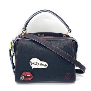 美品 BALLY バリー カーフレザー アメーバ ワッペン 2way ショルダーバッグ トート ハンドバッグ レディース ブラック 定価143,000円