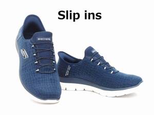 スケッチャーズ SKECHERS スリップインズ 150128W ネイビー/シルバー 24.0cm(US7) 幅広 ワイド メモリーフォーム Slip ins MEMORY FOAM