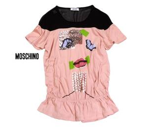 MOSCHINO CHEAP＆CHIC モスキーノ 異素材切り替え フロントプリント デザイン プルオーバー カットソー I38