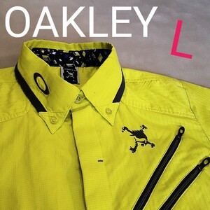 【超美品】OAKLEY　オークリー　半袖ポロシャツ　ゴルフウェア　ゴルフシャツ　スカル　ロゴ刺繍　メンズL　高機能　立体裁断　お洒落　