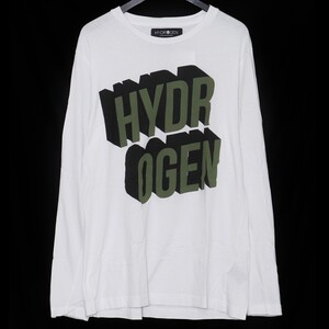 HYDROGEN ロゴプリント長袖Tシャツ XLサイズ ホワイト ハイドロゲン コットン ロングスリーブ カットソー ロンT