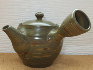 中古 常滑焼 栖峰 急須 茶注 緑系 練込 柄物 茶器 茶道具 JAPANESE Tea Pot 焼き物 陶芸 陶器 在銘 レトロ TOKONAMEYAKI とこなめ焼 ⑬