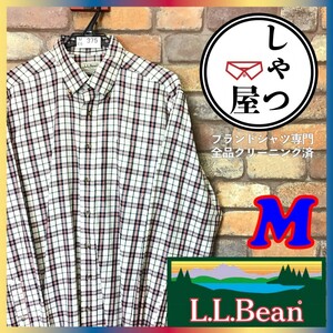 ME6-375★USA買付★正規 美品【L.L.Bean エルエルビーン】長袖 ハウスチェックシャツ【メンズ M】ナチュラル 長袖シャツ アウトドア